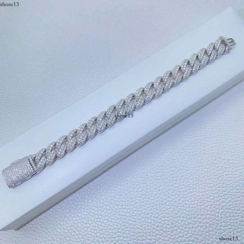 necklace moissanite chain 12mm 2 Rows Micro Paved Cuban Bracelet D VVS Lab Dia Link Iced Out Sier