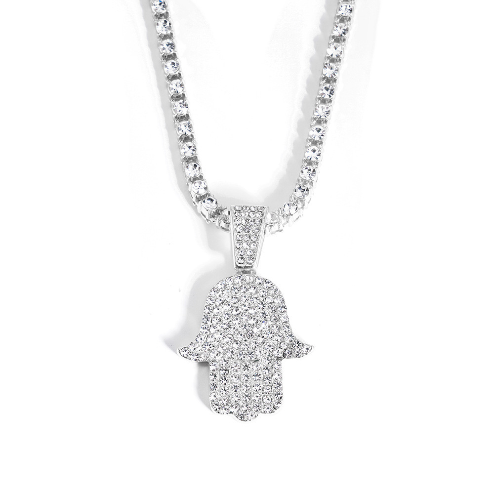 Ice Out Shining Hamsa Hand Pendant Necklace S925 Silver Charm Mens Hip Hop Jewelry Passes Diamond Test 240810