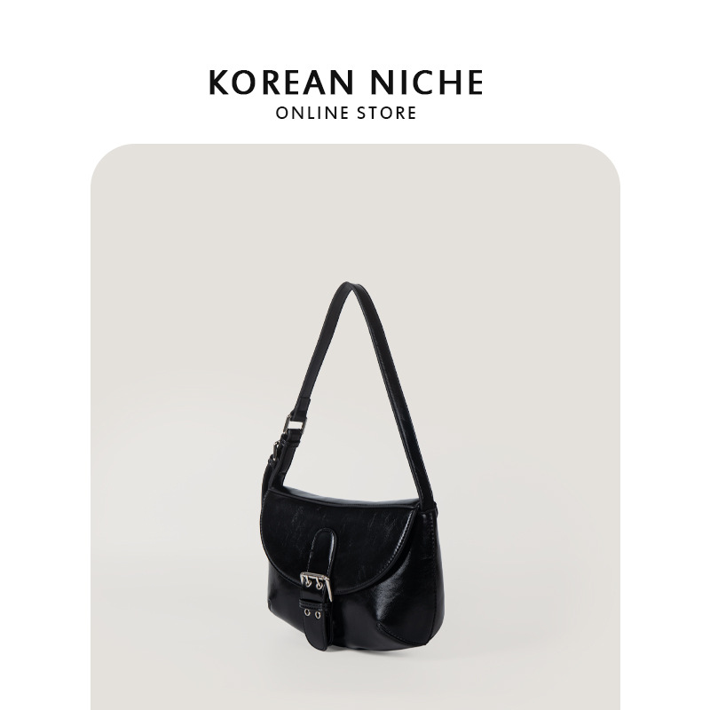 2025 Korean-Style New Small And Niche Retro For Women Shoulder High-Quality Texture Women's Handbag Shiny Patent Leather Underarm Bag