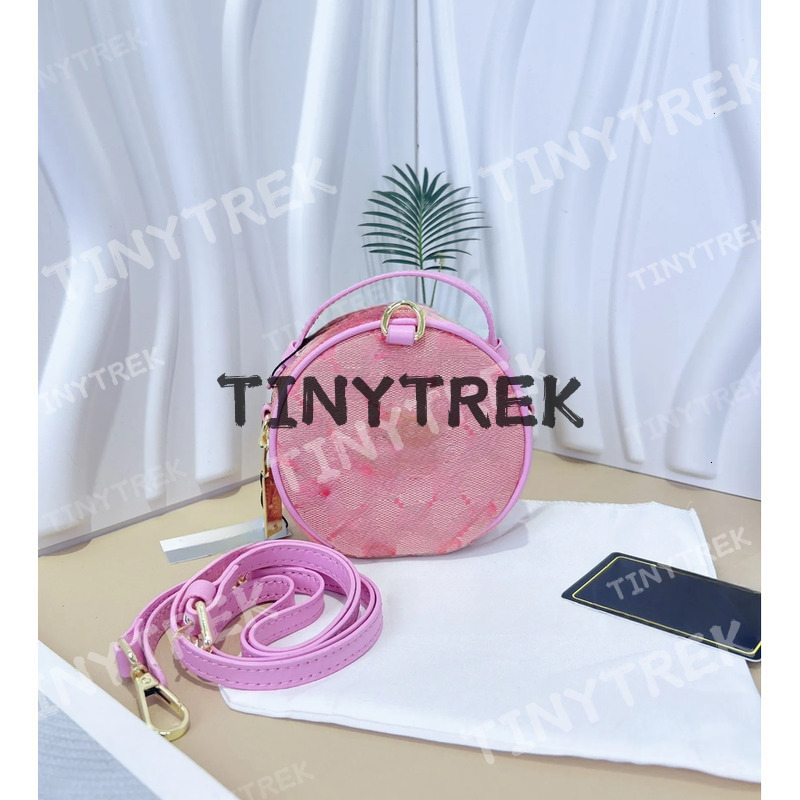 Designer Children pink circular Purse sweet girls letter jacquard messenger saddle Fashion kids single shoulder bag mini wallet S4571