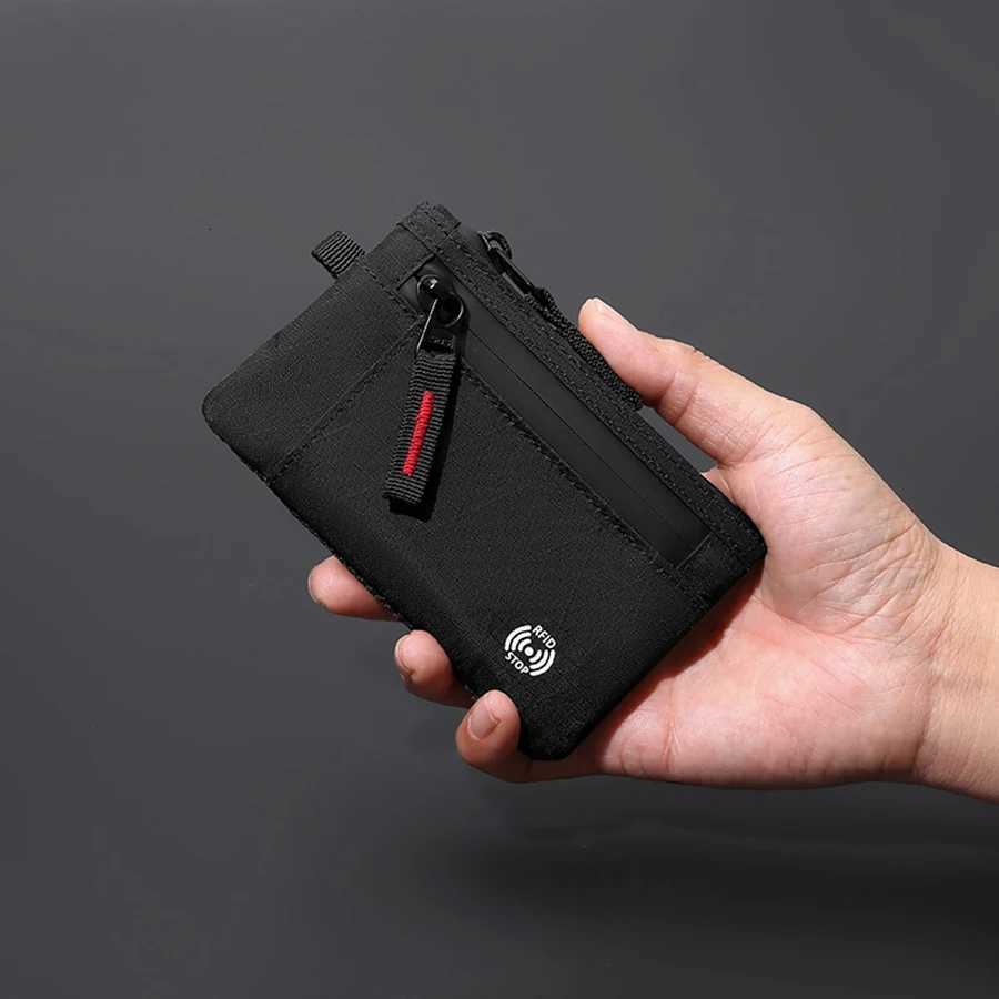 Card Holder Men Wallets Nylon Slim Wallet Zipper Key Card Case Male Tactical Purse Coin Purse With Carabiner H250929