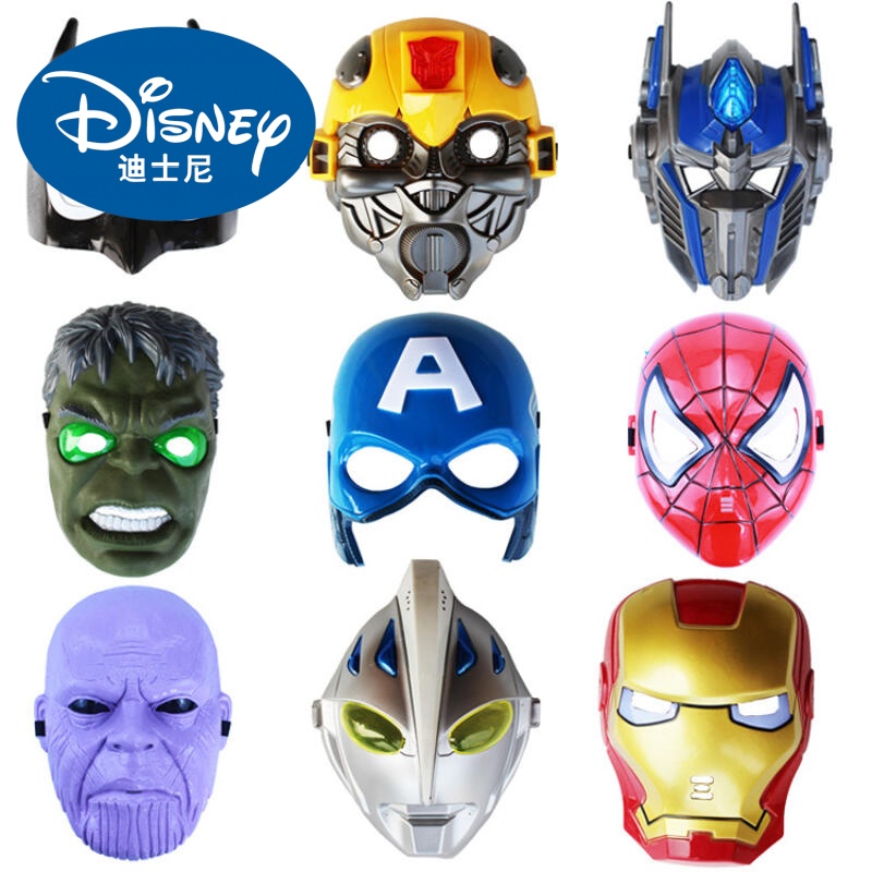 Disney Children's Glowing Mask Halloween Role-Playing Mask Spider-Man Captain America Batman Iron Man Hulk Batman Mask Glowing Cartoon Accessorie