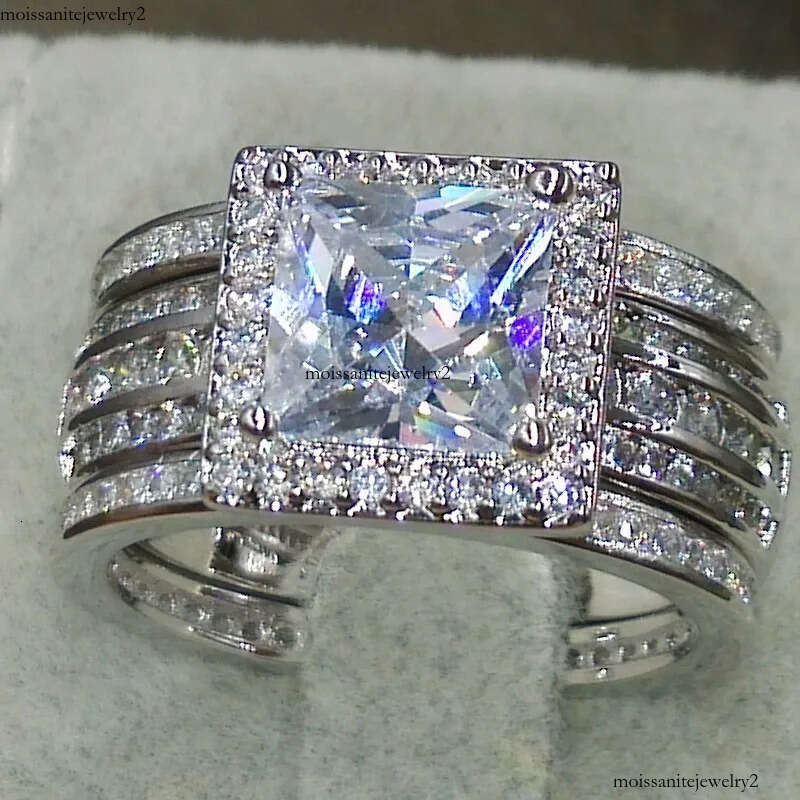 Victoria Wieck 3PCS Jewelry Princess Cut 10KT White Gold Filled Party Topaz Dia Women Wedding Band Finger Ring Gift