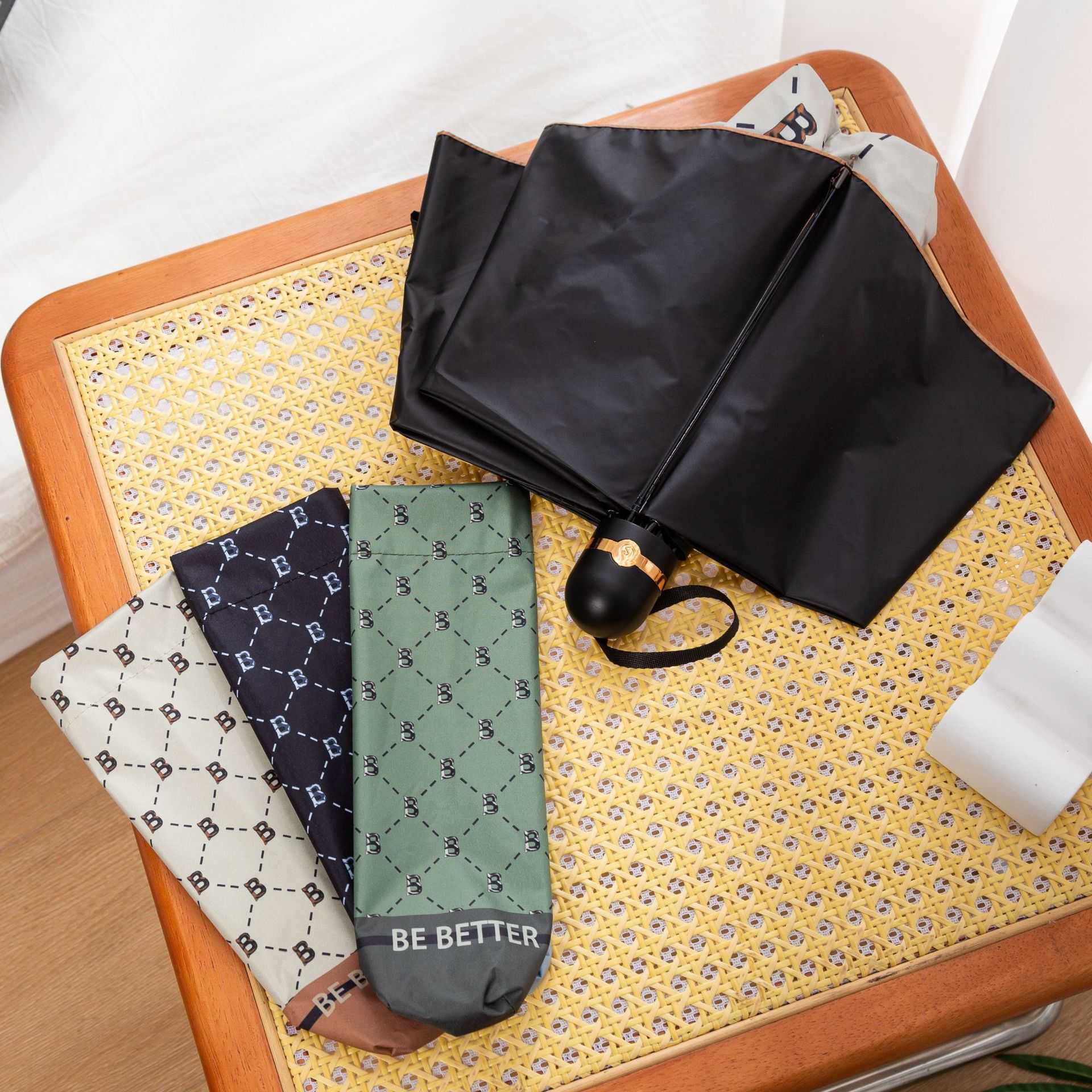 Grid Trendy Sun Umbrella ThreeFold DualUse Folding Umbrella Sunshade Umbrella Black Coating UV Protection Sun Protection Essential C250930