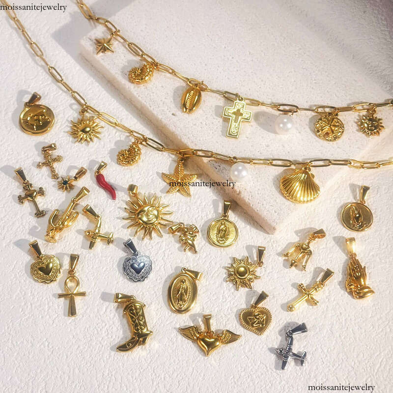 Fashion Ocean Beach Jewelry Cross Heart Sun sterling silver Pendant Charm Necklace Accessories