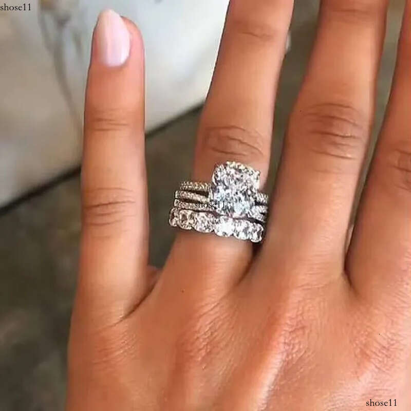 Sterling Dia Zircon Ring Set for Women Gold Plated Geometric Stone Wedding Sier Rings