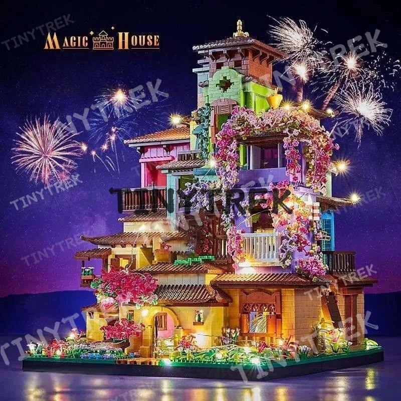 7080PCS Magic Castle Sakura House Building Blocks City Street Model With LED Lights Mini Bricks Toys Children's Christmas Gifts