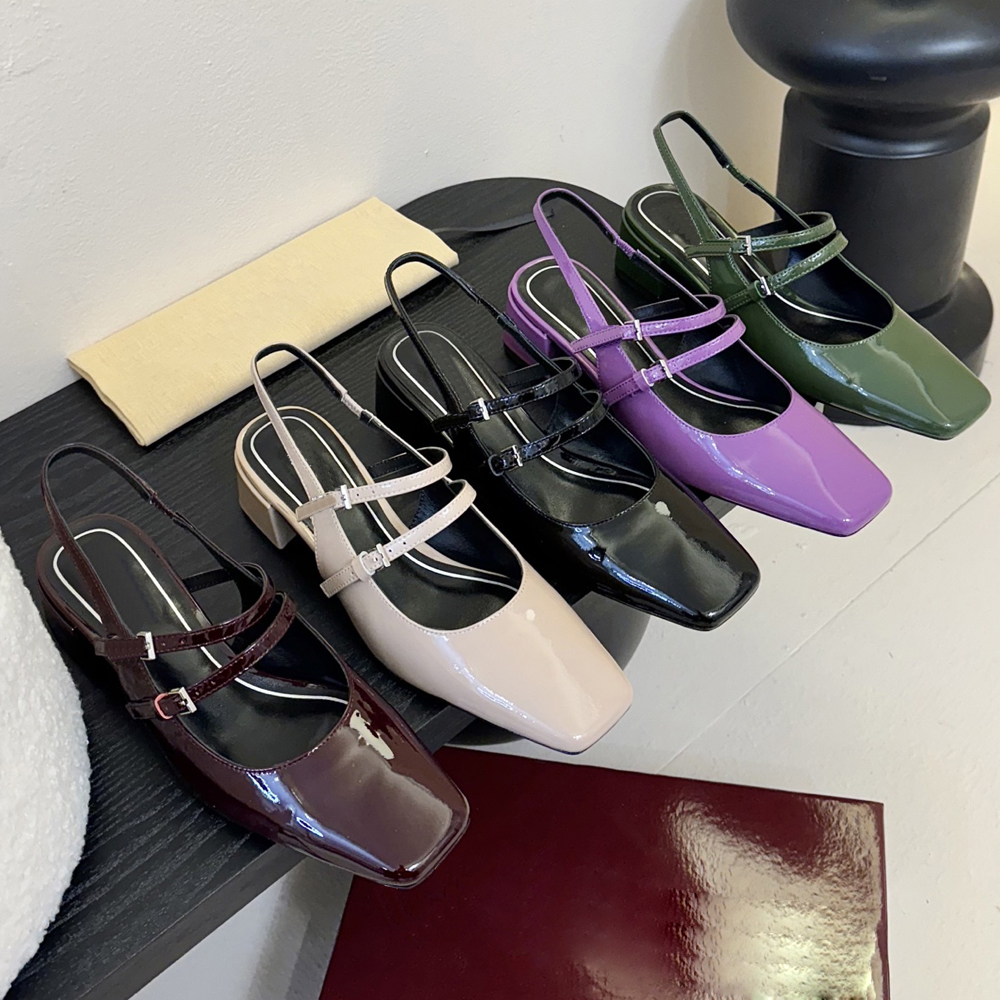 New Dress Shoes Red Patent Leather Mary Janes Shoes designer sandals Summer Fashion Square Toe Women's Pumps Comfortable Chunky Heel Ladies Single Shoes 35-42