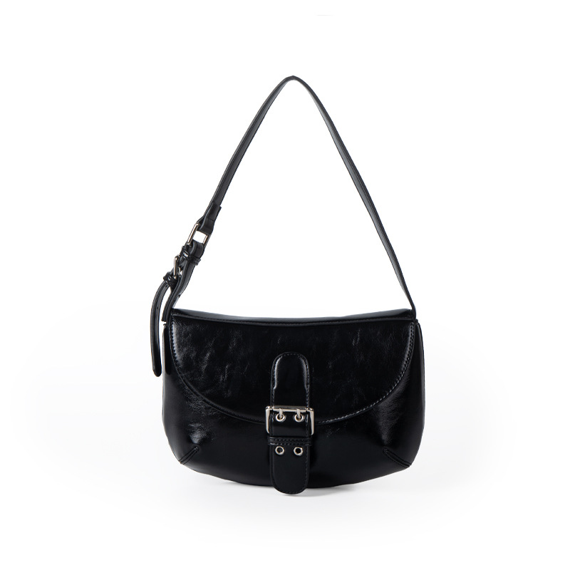 2025 Korean-Style New Small And Niche Retro For Women Shoulder High-Quality Texture Women's Handbag Shiny Patent Leather Underarm Bag