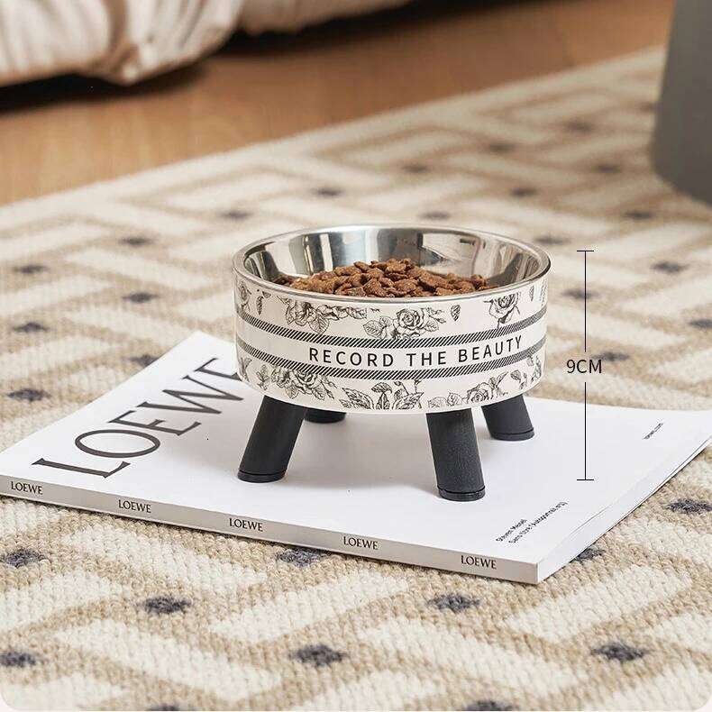 Pet high-foot for cats dogs stainless steel large capacity neck protection anti-slip and overturned pet bowl