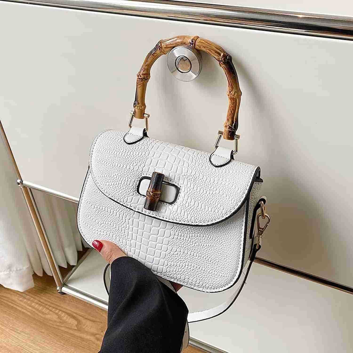 Women Handbag artificial leather Bamboo Top handle Crossbody bag Elegant Purse Evening bag Gift for Women HandmadeW250930