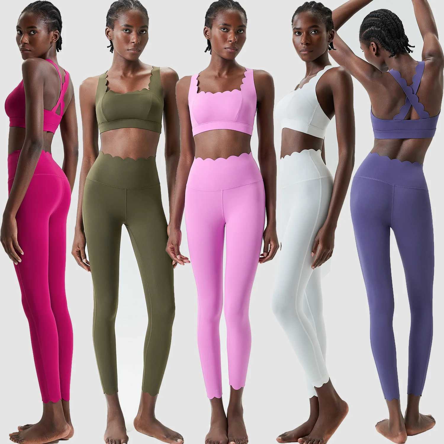 Women Solid Color Gym Suit Two Pieces Fitness Yoga Set Super Streth Slim Fit Running Sportswear Breathable Workout Clothes W250923