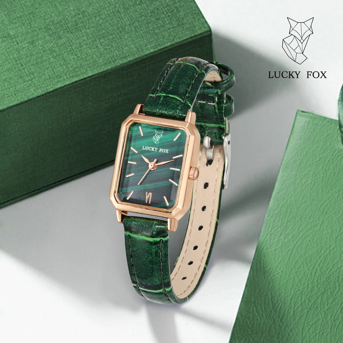 LUCKY FOX Women Watches Fashion Green Square Leather Quartz Watch Ladies Wristwatch Girlfriend Gift 250928