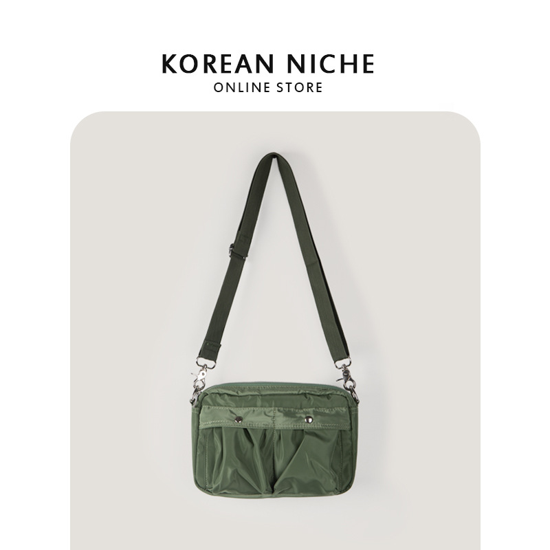 Women's Korean Style Simple Workwear Single-Shoulder Crossbody Niche Pleated Trendy Casual Nylon Phone Bag Light