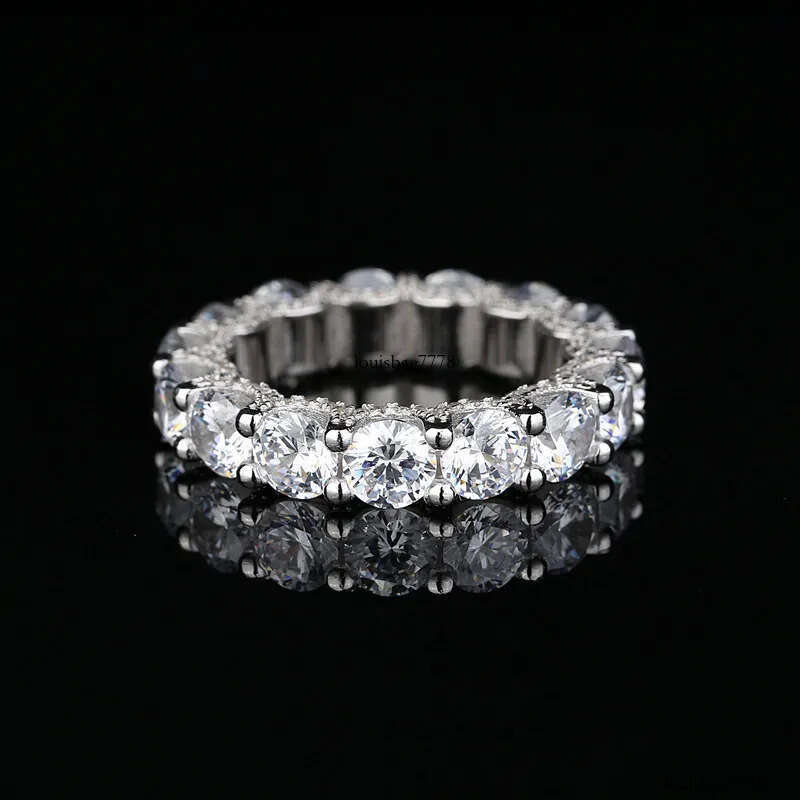 Rulalei Brand Top Sell Sparkling Wedding Rings Elegant Genuine 100% Sterling Sier Round Cut White Moissanite Dia Eternity Women Band Ring Gift