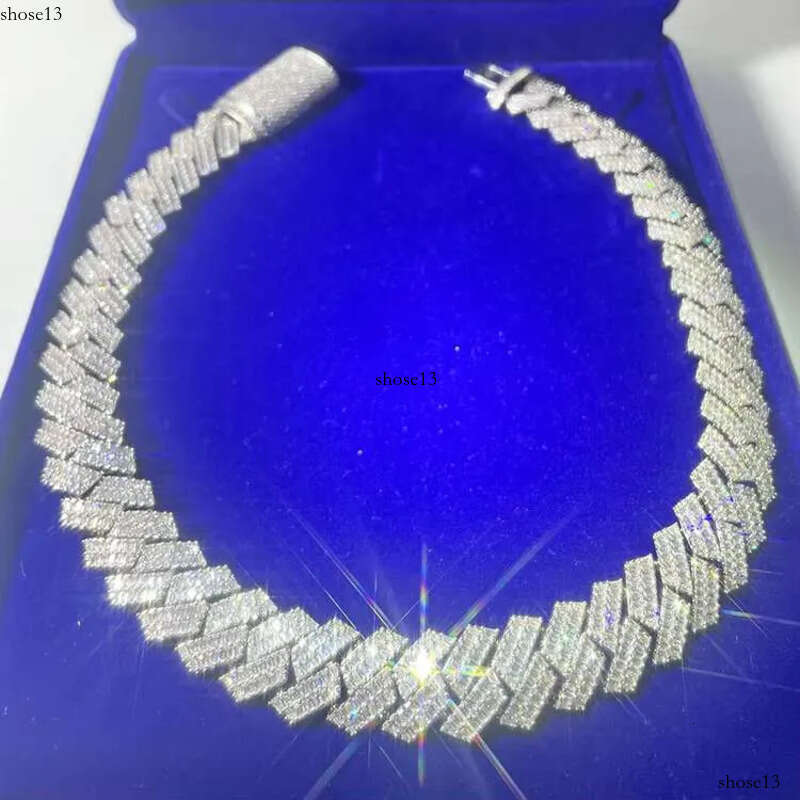 GRA Baguettes Moissanite Dia 20mm Wide Solid Sier With Cuban Link Chain for Mens Rapper Hip Hop Necklace