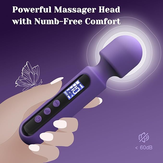 Rod vibrator, equipped with 3 massage heads, LCD display, 10 modes and 4 speeds, full body vibration massager, soft silicone skin, ultimate relaxation