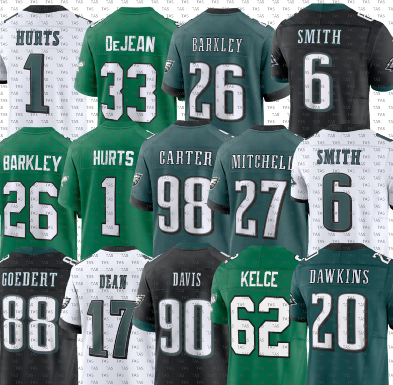 nfl Eagles Jersey Brian Dawkins Reggie White Jason Kelce A.J. Brown Dallas Goedert DeVonta Smith Jalen Hurts Saquon Barkley Cooper DeJean Jalen Carter Brandon Graham