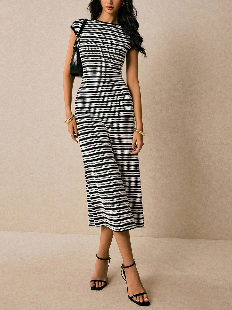 B24522 Sleeveless long knitted dress slim fit one-step skirt 2025 autumn