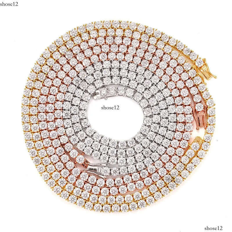 Necklaces Women 1 Row CZ Dia Plated Gold Chain Necklace 4mm Wide Men Rapper Hip Hop Tennis Bracelet Designer Jewelry Woman Christmas Gift
