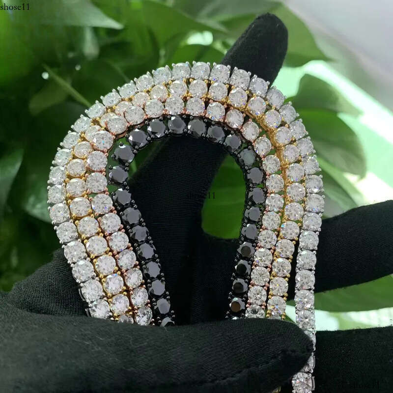 Rhodium Plated 3mm 4mm 5mm Sterg Sier Chain Iced Out Black Moissanite Dia Tennis Necklace