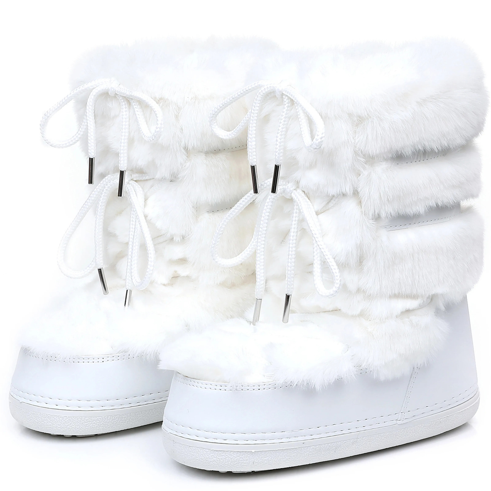 2025 Winter White Midcalf Boots Women Fur Boots Fluffy Fur Snow Boots Female Thick Fur Nonslip Cotton Boots 250922