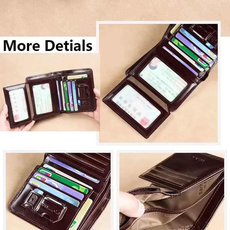 Genuine Leather Wallet for Men with RFID Trifold Business Short Small Cowskin Purse with ID Window and Card Holder H250929