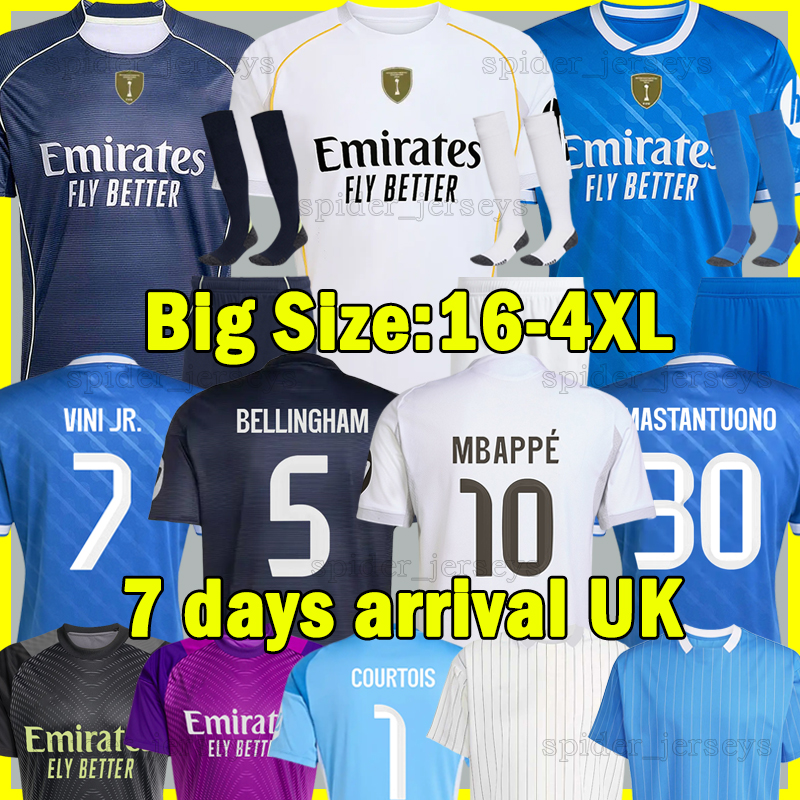 XXXL 4XL 25 26 MBAPPE Soccer Jerseys BELLINGHAM VINI JR. MASTANTUONO RealMadrid 2025 2026 HUIJSEN Football Shirts E.MILITAO Goalkeeper COURTOIS Men kids kits sets