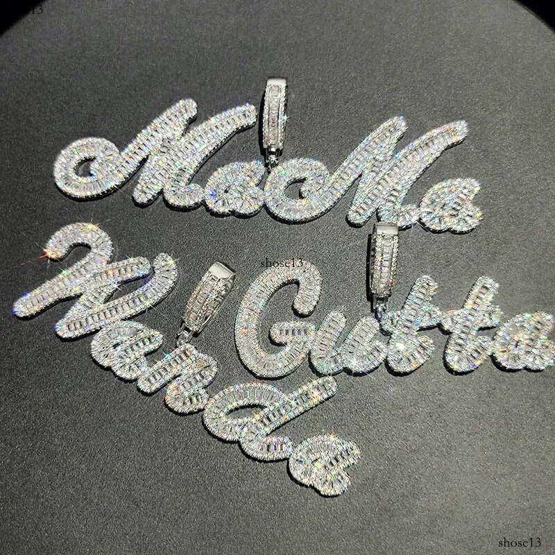 New Trendy Gold Plated Shiny CZ Stone DIY Custom Name Cursive Letter Pendant Necklace With 24inch Rope Chain