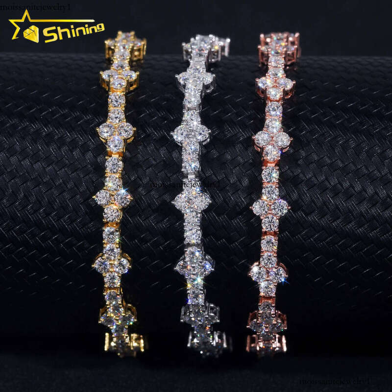 New Arrival Fashion Women's Design Sier VVS Silicon Stone Iced clover Cross Tennis Chain Bracelet