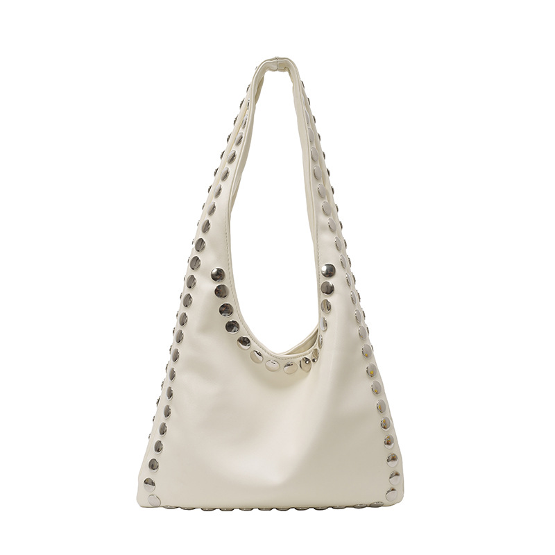 Retro Style Oil-Wax Leather Should-Armpit Bag with Rivets - Large Capacity Tote for Everyday Use