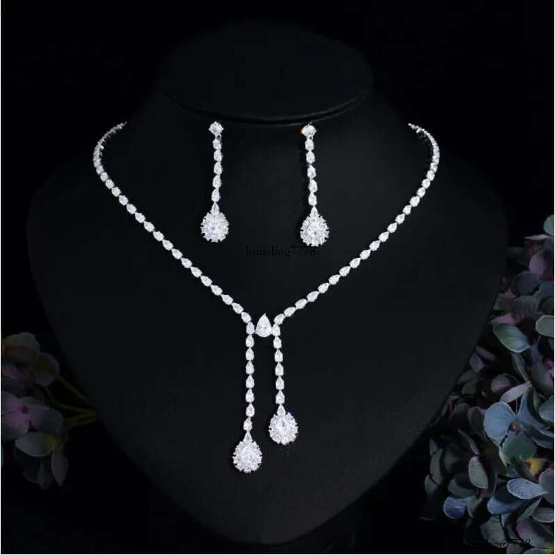 2023 Wedding Jewelry Sets White Gold Fill Water Drop 5A Cubic Zircon CZ Dia Sparkling Handmade Party Women Bridal Dangle Earring Necklace Gift