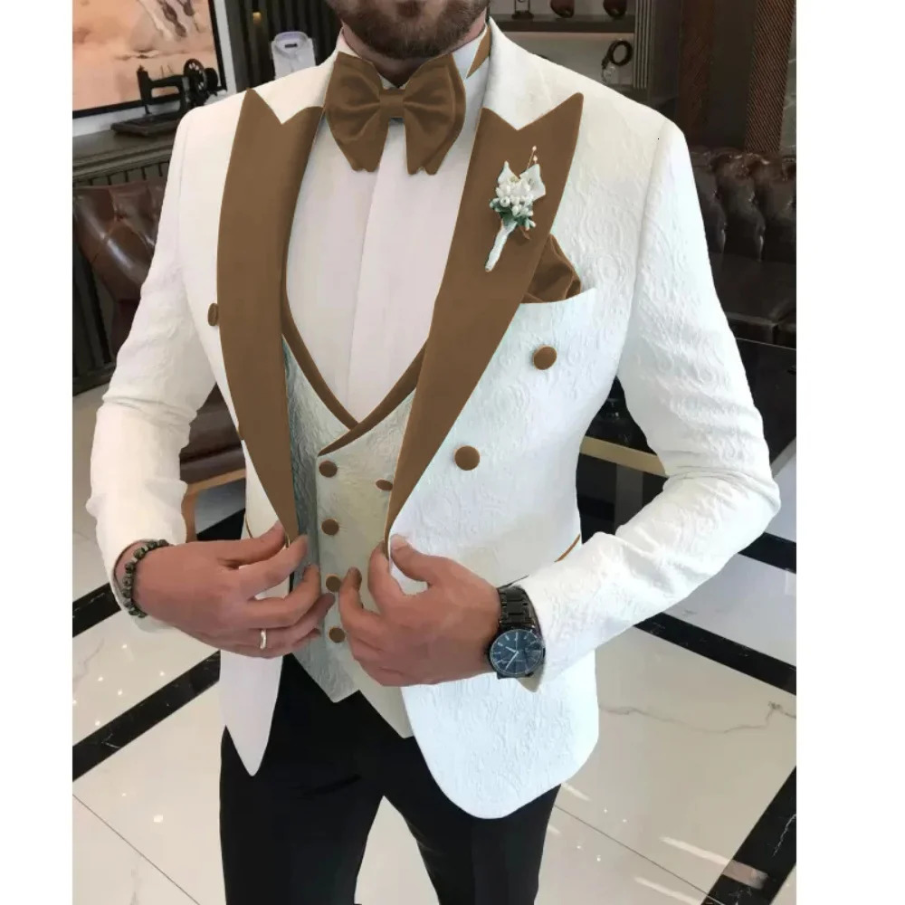 Floral Wedding Suits for Men Double Breasted Jacket with Vest Pants 3 Pieces Lapel Groom Tuxedo Male Fashion Suit 250922