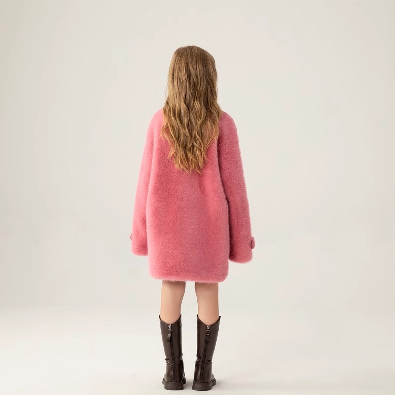 New Winter Luxury design Girls Fur Jackets Children cotton Lined coat Imitation Mink Fur Coat Kids Beige Pink Thicken Fur Outwear