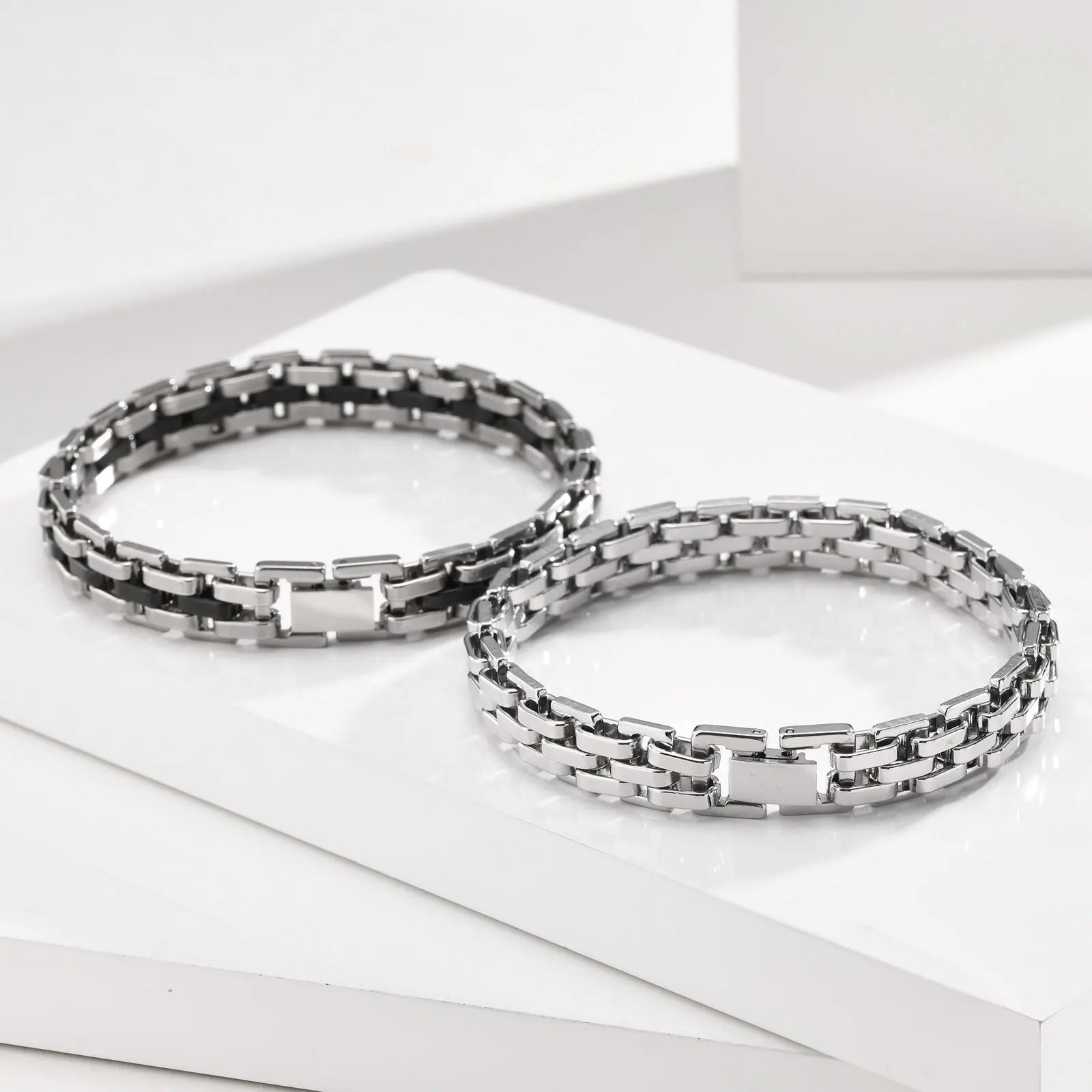 Stylish Strap Chain Boys Men Bracelets Stainless Steel Links Wristband Fathers Day Dad for birthday christmas Gift Jewelry 250925