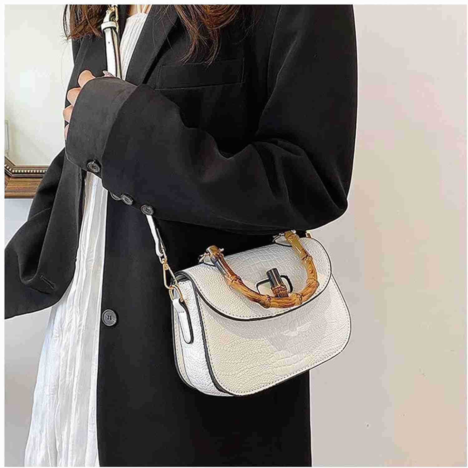 Women Handbag artificial leather Bamboo Top handle Crossbody bag Elegant Purse Evening bag Gift for Women HandmadeW250930