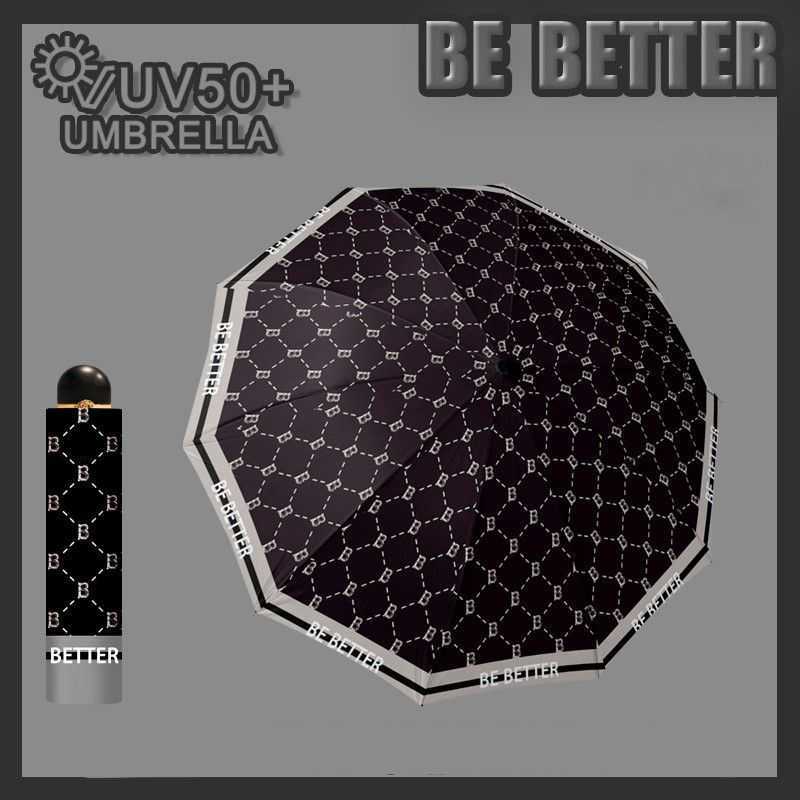 Grid Trendy Sun Umbrella ThreeFold DualUse Folding Umbrella Sunshade Umbrella Black Coating UV Protection Sun Protection Essential C250930