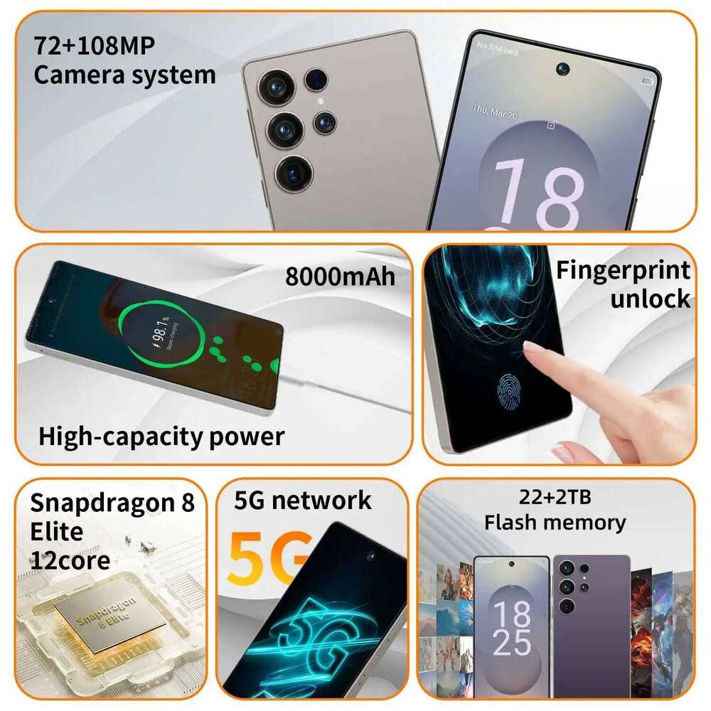 2025 Original phone S27 Ultra PC 7.3 Inch HD 4K Android 15 22Gb+2Tb 8000Mah Battery 4G 5G Dual Sim Card Wifi GPS smartphone