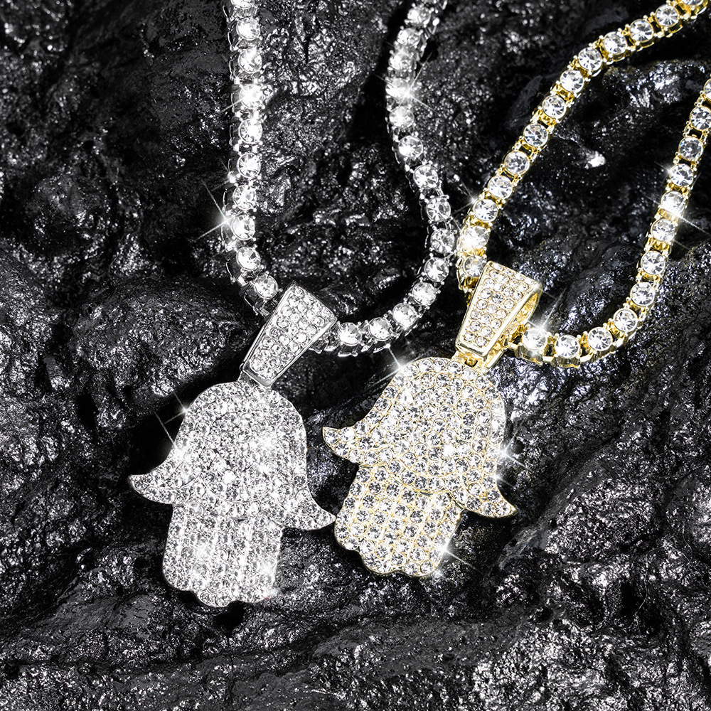 Ice Out Shining Hamsa Hand Pendant Necklace S925 Silver Charm Mens Hip Hop Jewelry Passes Diamond Test 240810