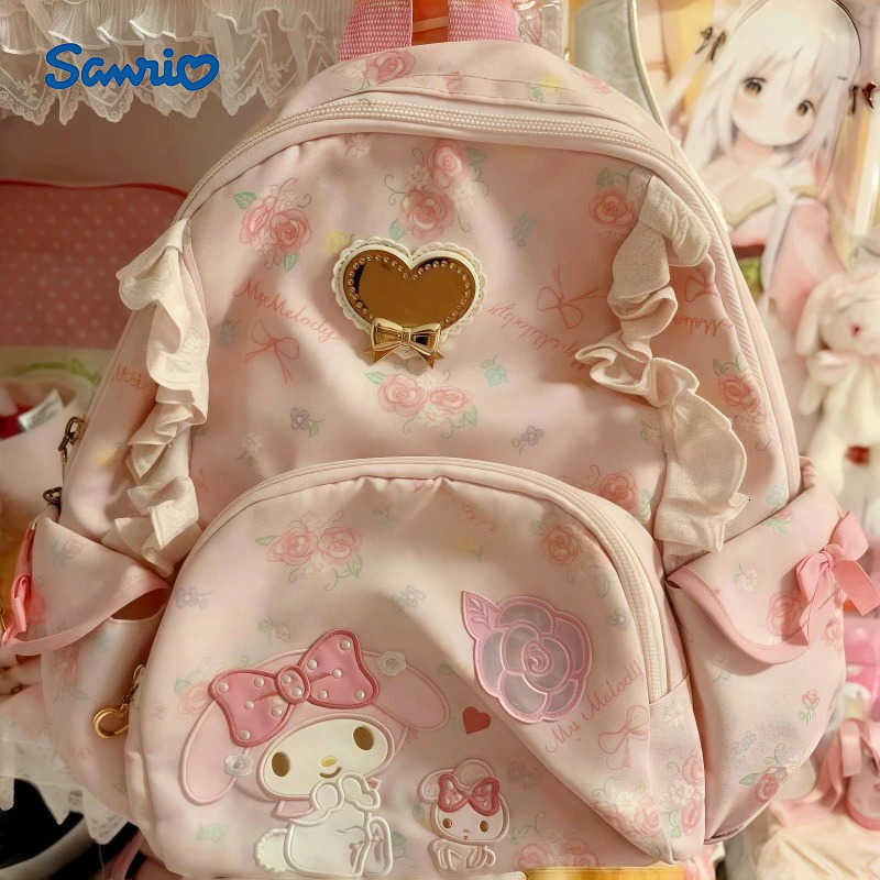 Sanrio My Melody Pink Kawaii Backpack Anime Printed Storage Bag Sweet Cartoon Accessories Girl Travel Leisure Backpack Gift L250930
