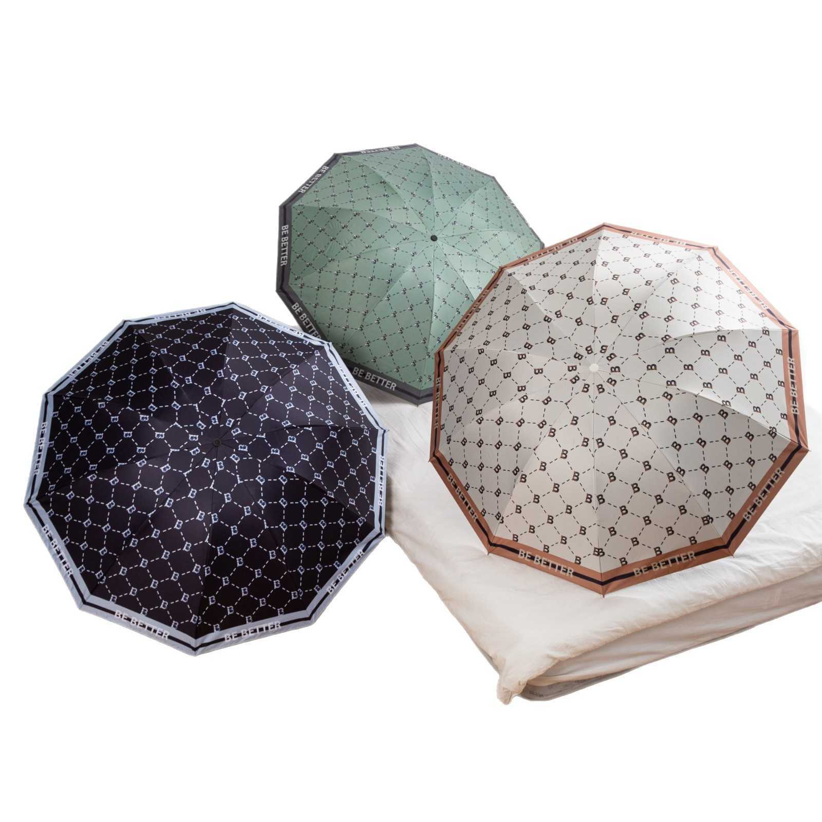 Grid Trendy Sun Umbrella ThreeFold DualUse Folding Umbrella Sunshade Umbrella Black Coating UV Protection Sun Protection Essential C250930