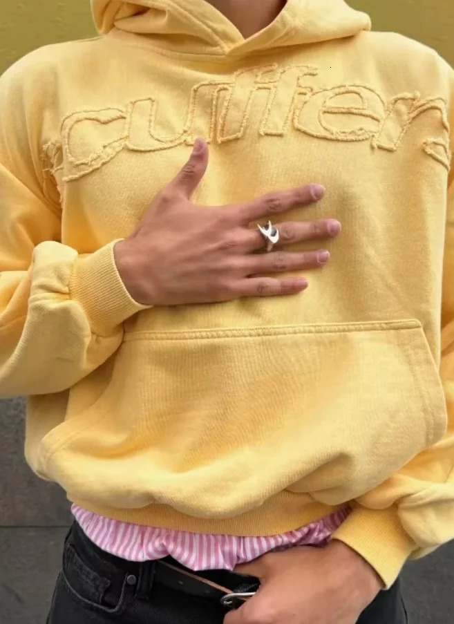 Mens Y2K Harajuku Oversized Hoodie 3D Embroidery Letter Vintage Yellow Streetwear Hip Hop Casual Sports Sweatshirt 250929