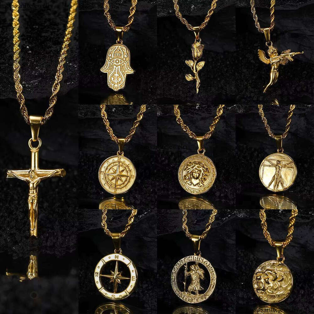 Waterproof Pendant Exquisite Gold-Plated Fashion sterling silver Rope Chain Compass Cross Necklace