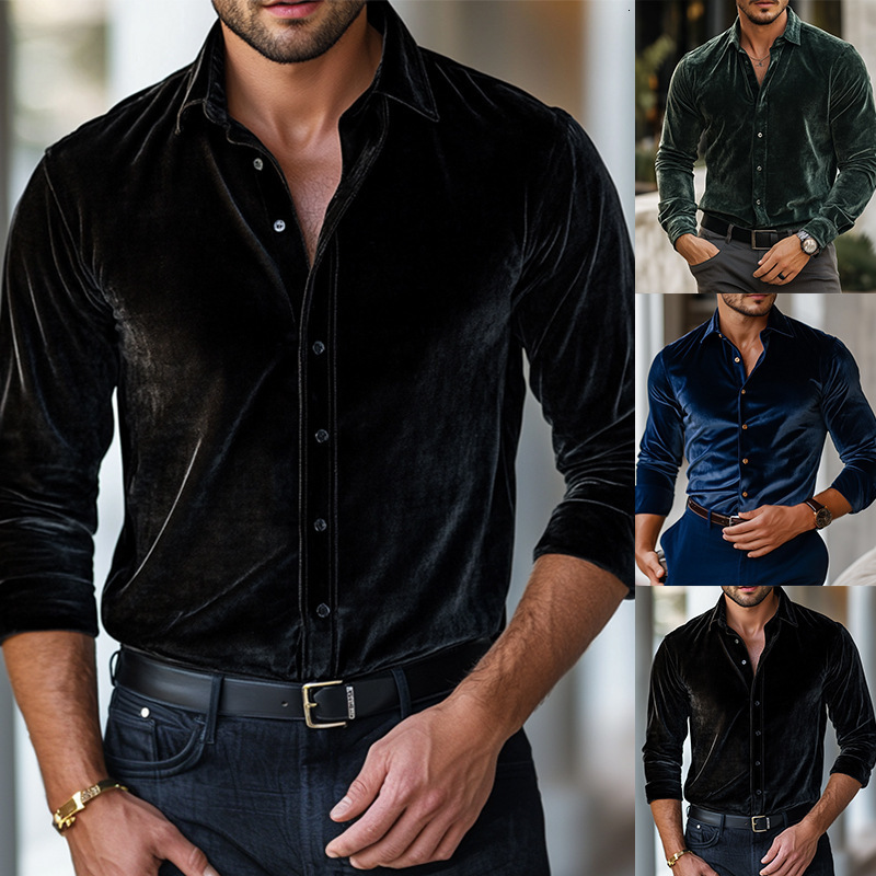 Mens jumpsuit velvet solid color uniform business waist straight leg pocket shirt breathable mens clothing 240605