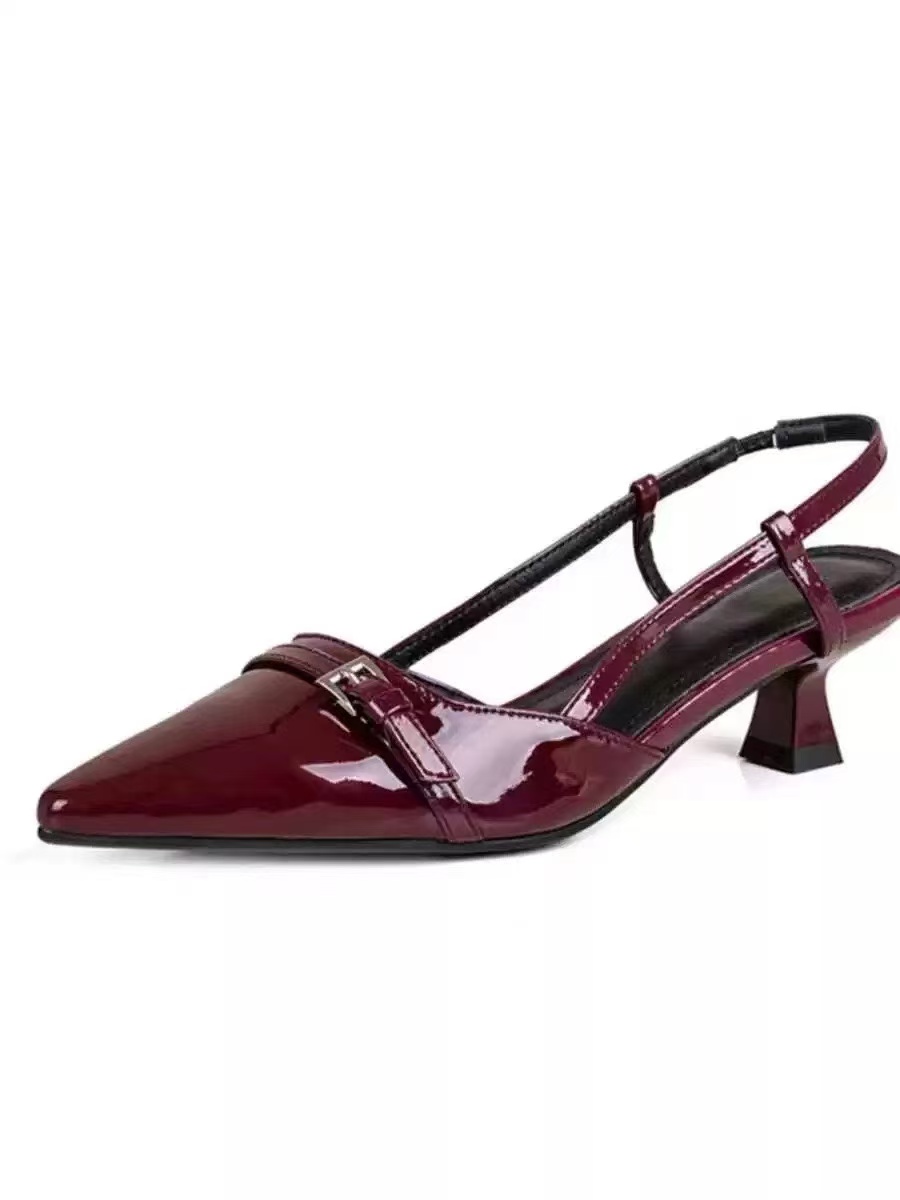 Free Shipping French Style Pointed Patent Leather Toe Cap Sandals For Women 2025 New Fairy Style Retro Versatile Slim Heel Empty Sandals