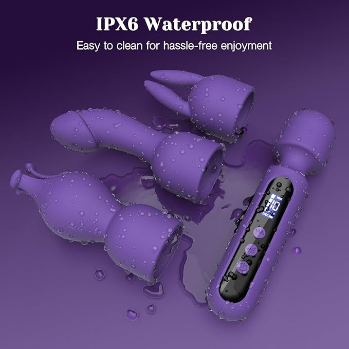 Rod vibrator, equipped with 3 massage heads, LCD display, 10 modes and 4 speeds, full body vibration massager, soft silicone skin, ultimate relaxation