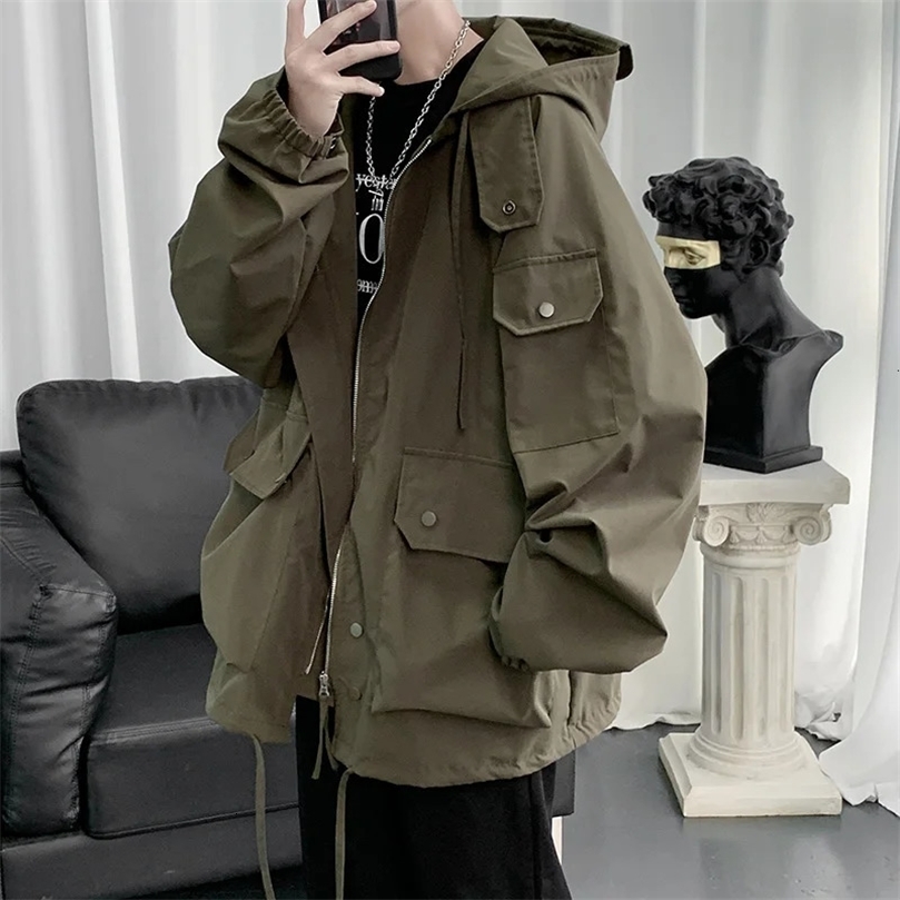 Japan Style Autumn Winter Cargo Jacket Men MutiPockets High Quality Hooded Zipper Jackets Streetwear Outdoor Jacktes 240701wtt
