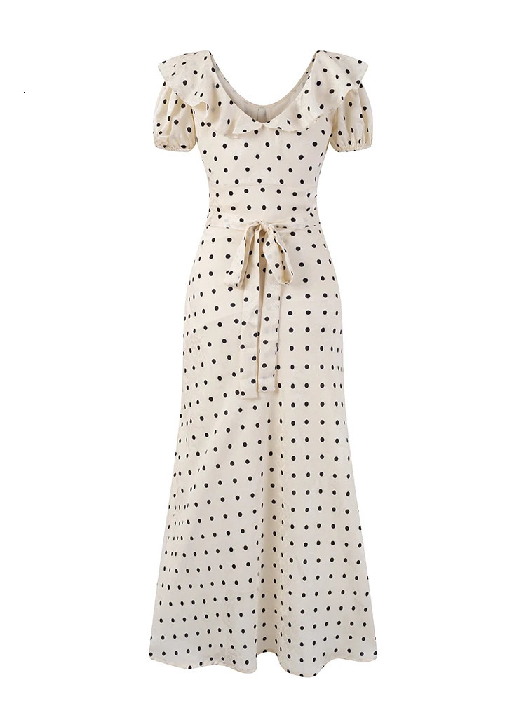 Chu Sau beauty 2025 Women Fashion Sweet Polka Dot Print Chic Ruffles Long Dress Vintage VNeck Puff Sleeve Party Dresses250922