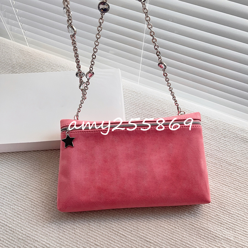26X17X3CM Fashion pink storage bags transforming crystal chain makeup bag beaute gifts classical letter crossbody bag gift box