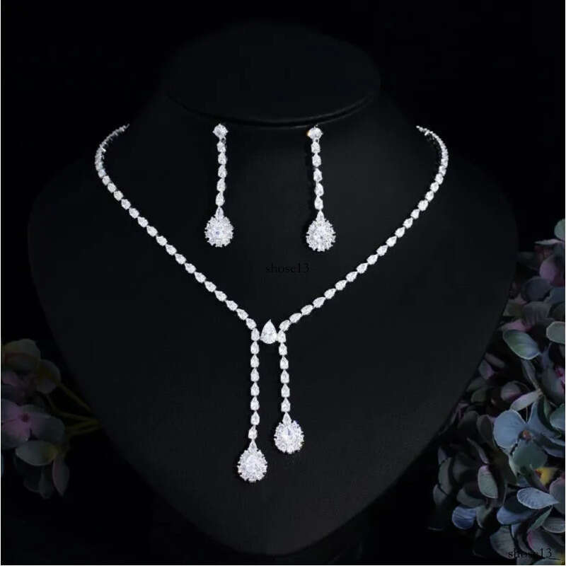 2023 Wedding Jewelry Sets White Gold Fill Water Drop 5A Cubic Zircon CZ Dia Sparkling Handmade Party Women Bridal Dangle Earring Necklace Gift
